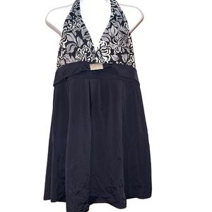Jaclyn Smith Women’s One Piece Swimsuit Swim Dress Halter Size 18 Black White